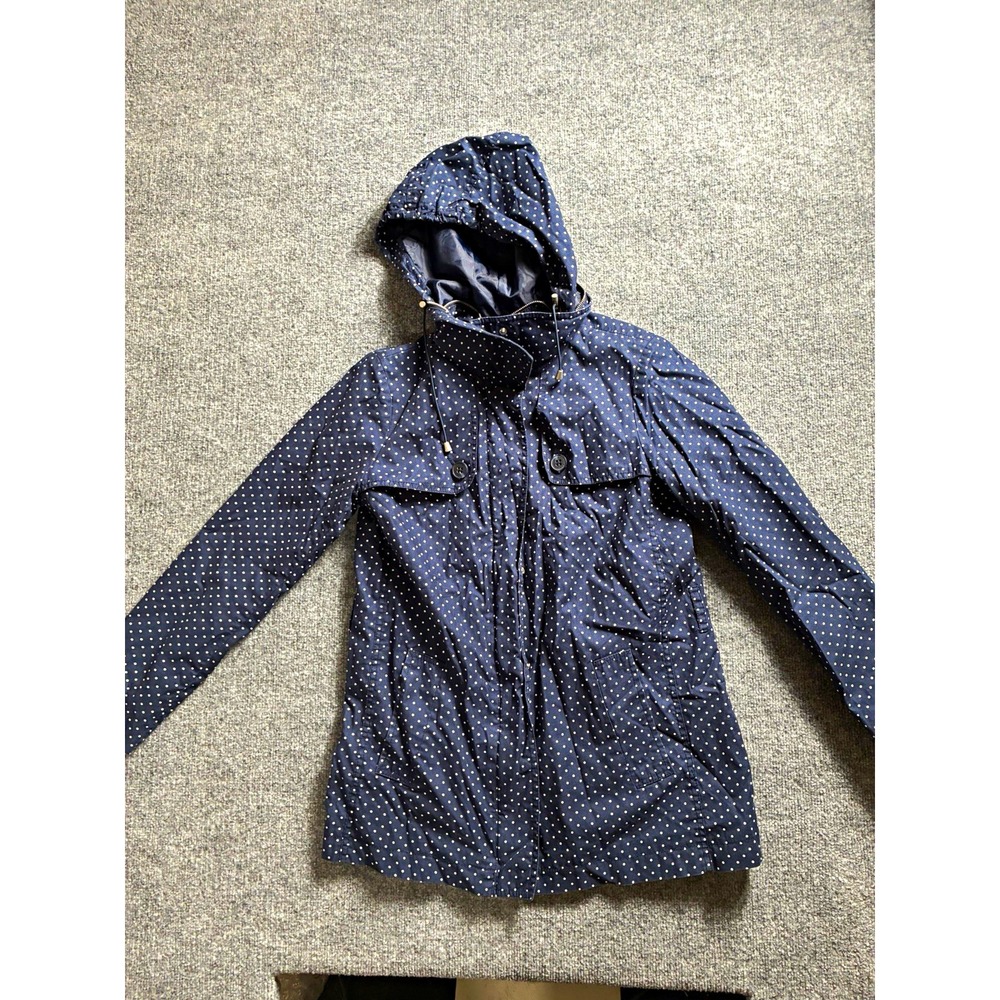 Tommy Hilfiger Womens M Blue White Polka Dot Hooded Zip Button Jacket Pockets